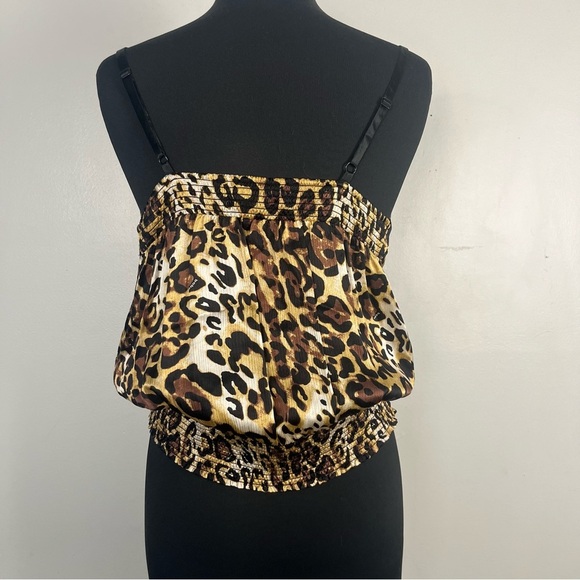Y2k Bebe Halter leopard print 100% silk sleeveless top with ruched waist small - Picture 3 of 6